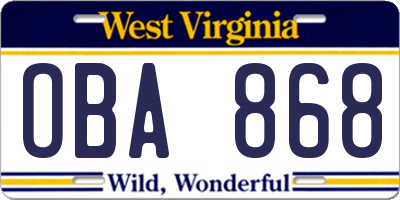WV license plate OBA868