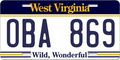 WV license plate OBA869