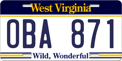 WV license plate OBA871