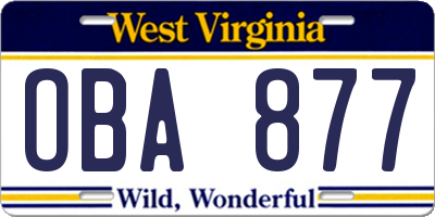 WV license plate OBA877