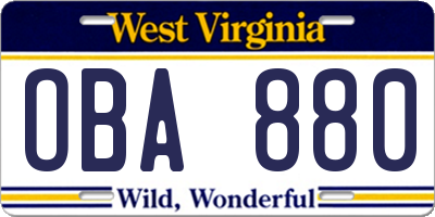 WV license plate OBA880