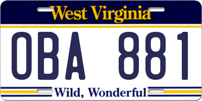 WV license plate OBA881