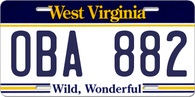 WV license plate OBA882