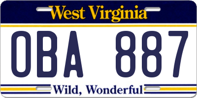 WV license plate OBA887