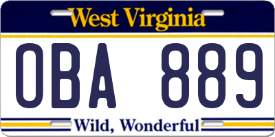 WV license plate OBA889