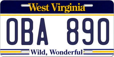 WV license plate OBA890