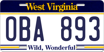 WV license plate OBA893