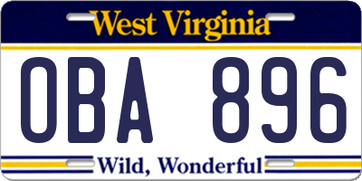 WV license plate OBA896