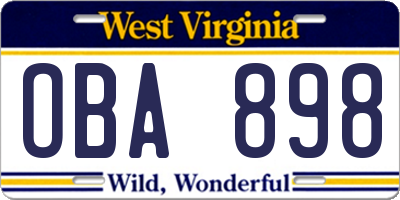 WV license plate OBA898