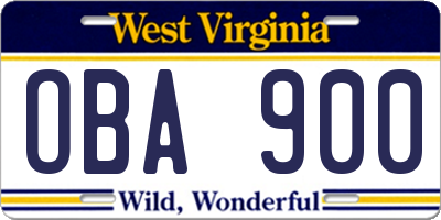WV license plate OBA900