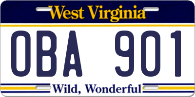 WV license plate OBA901