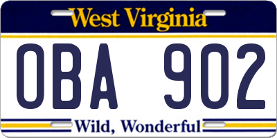 WV license plate OBA902