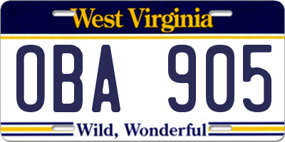 WV license plate OBA905