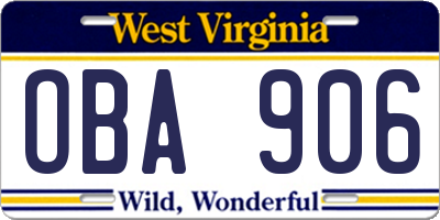 WV license plate OBA906