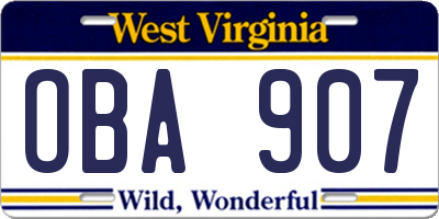 WV license plate OBA907