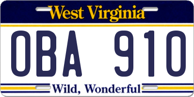 WV license plate OBA910