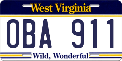 WV license plate OBA911