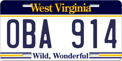 WV license plate OBA914
