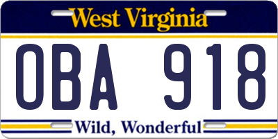 WV license plate OBA918