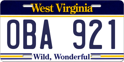 WV license plate OBA921
