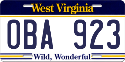 WV license plate OBA923