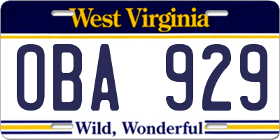 WV license plate OBA929