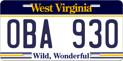 WV license plate OBA930