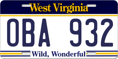 WV license plate OBA932