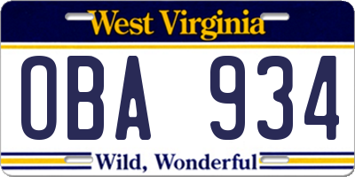 WV license plate OBA934