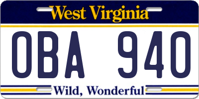 WV license plate OBA940