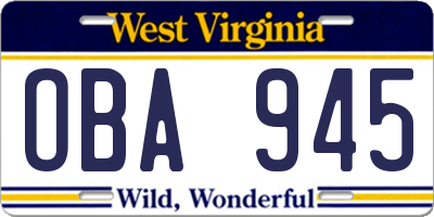 WV license plate OBA945