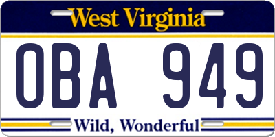 WV license plate OBA949