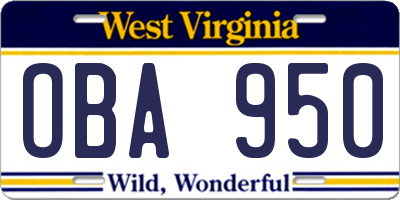 WV license plate OBA950