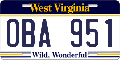 WV license plate OBA951