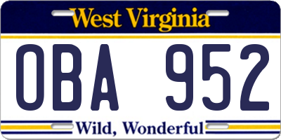 WV license plate OBA952