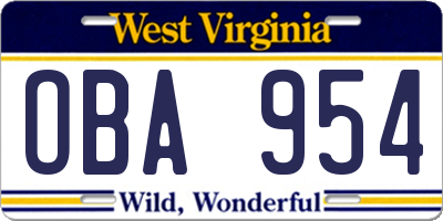 WV license plate OBA954