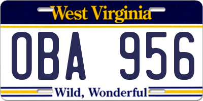 WV license plate OBA956