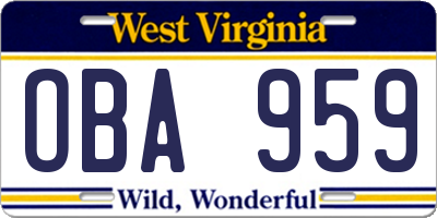WV license plate OBA959