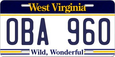 WV license plate OBA960