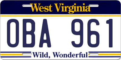 WV license plate OBA961