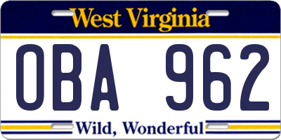 WV license plate OBA962