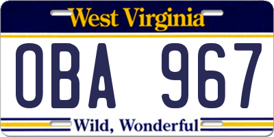 WV license plate OBA967