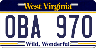 WV license plate OBA970