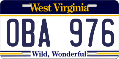WV license plate OBA976