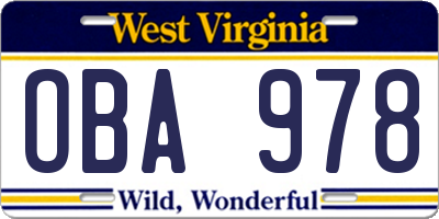 WV license plate OBA978
