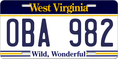 WV license plate OBA982