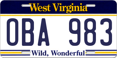 WV license plate OBA983