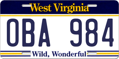 WV license plate OBA984