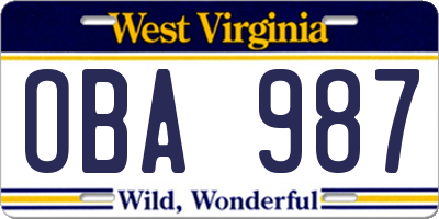 WV license plate OBA987