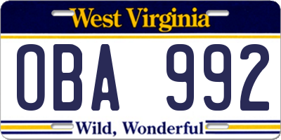 WV license plate OBA992